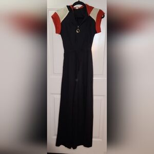 Vintage 70s Navy, Orange & Cream Wide Leg Jumpsuit (28" Bust, 14" pit to pit)